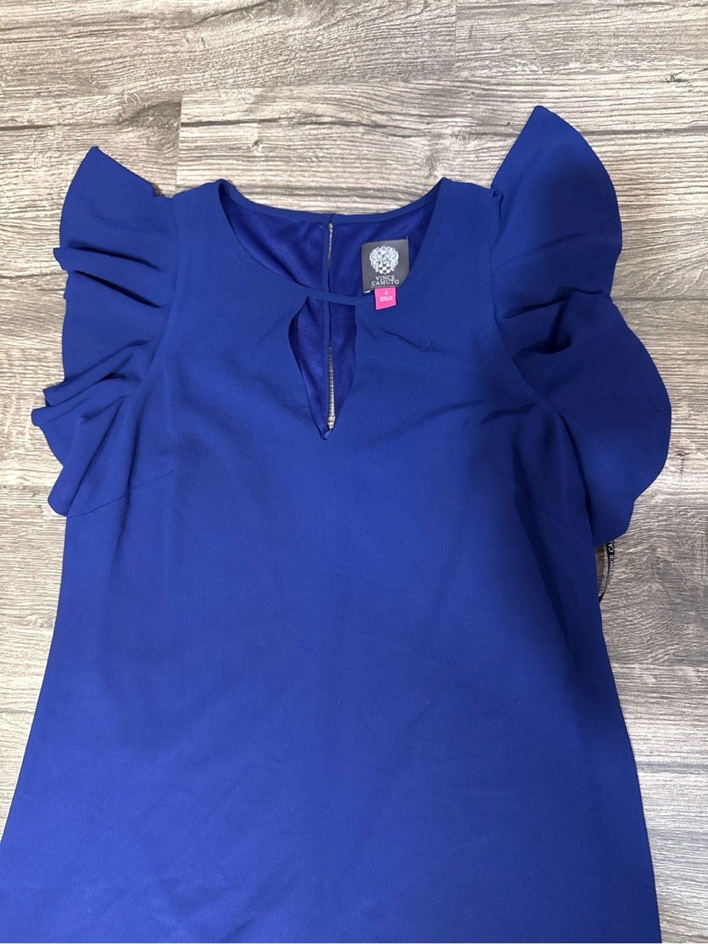 Vince Camuto Royal Blue Ruffle Sleeve Keyhole Shift Dress - Picture 6 of 10